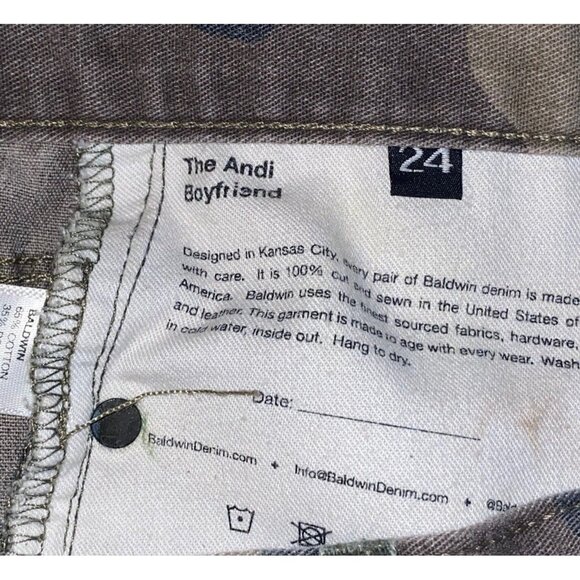 Baldwin The Andi Boyfriend Jeans SZ 24 Camouflauge Green Brown Black USA Made - Picture 7 of 7